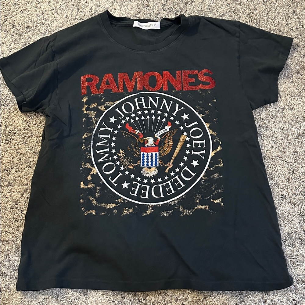 Ramones Graphic T-Shirt in Charcoal and Red - Size XS